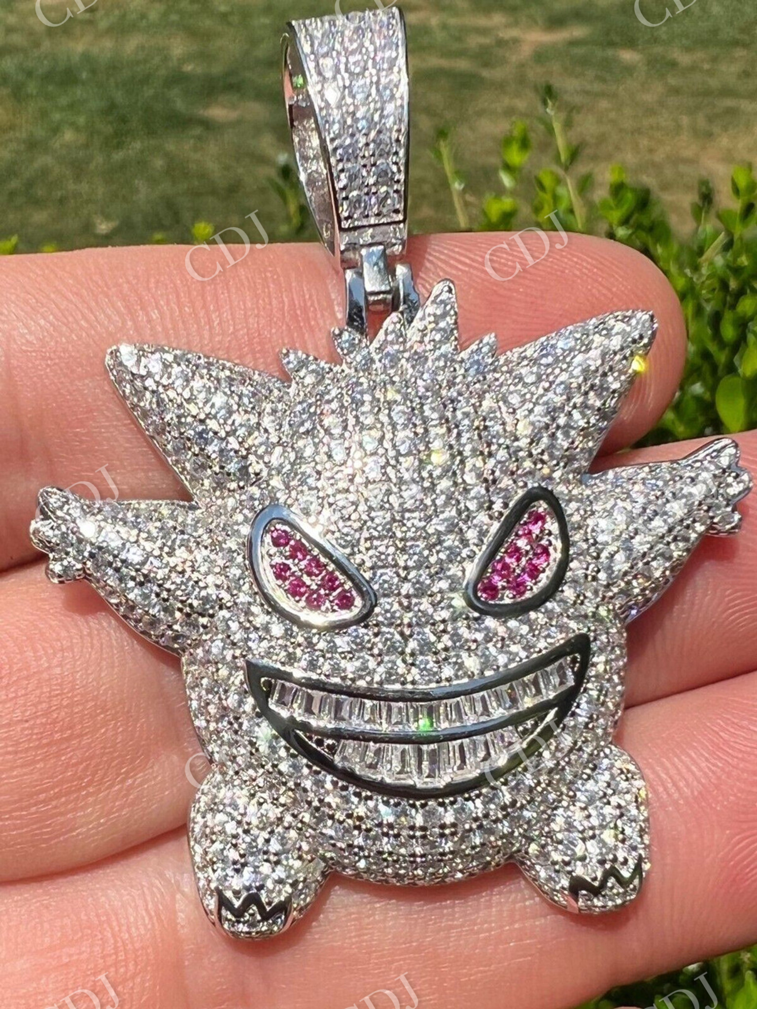 White Gold Gengar Pokemon Pendant  customdiamjewel   