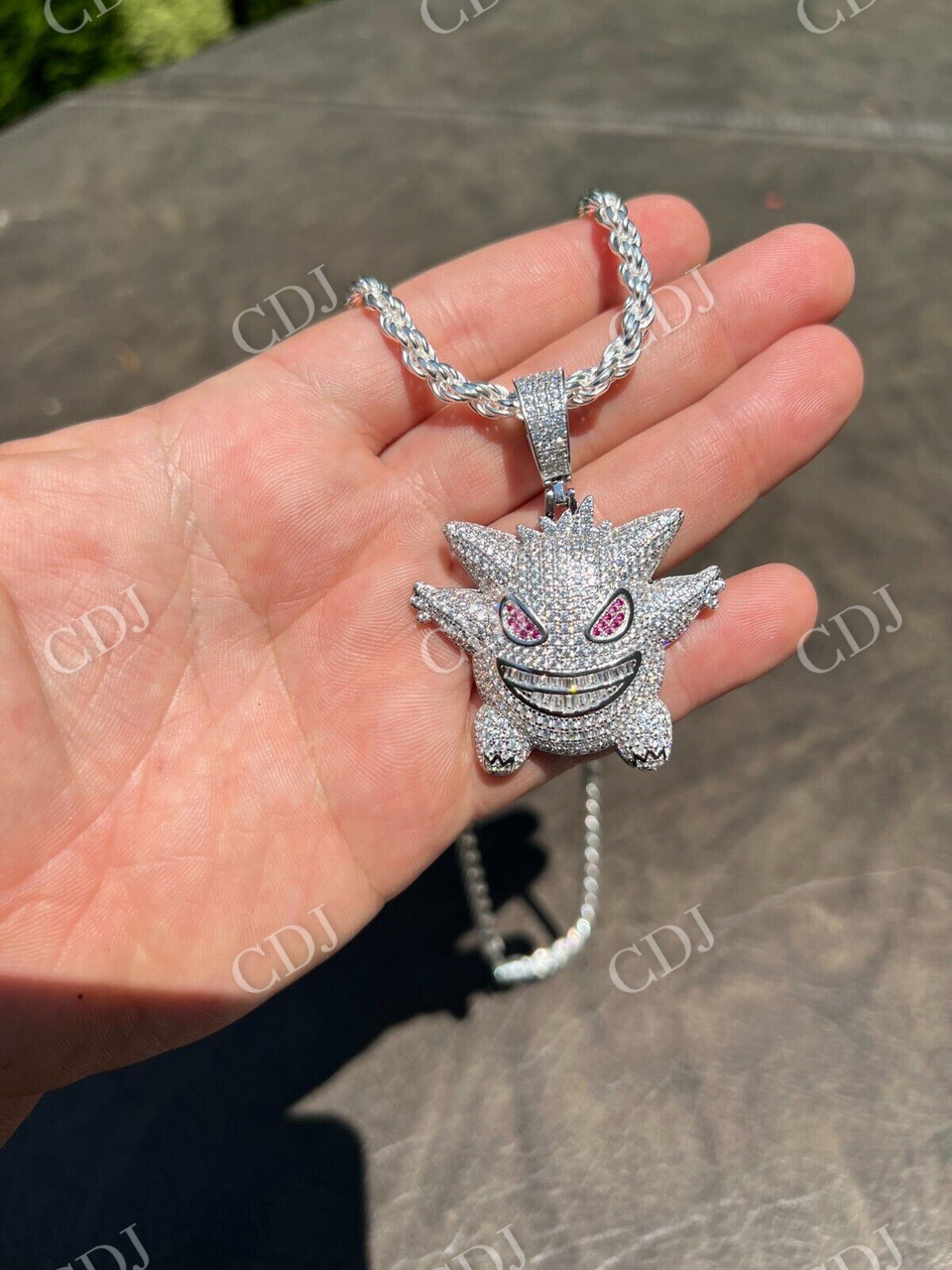 White Gold Gengar Pokemon Pendant  customdiamjewel   