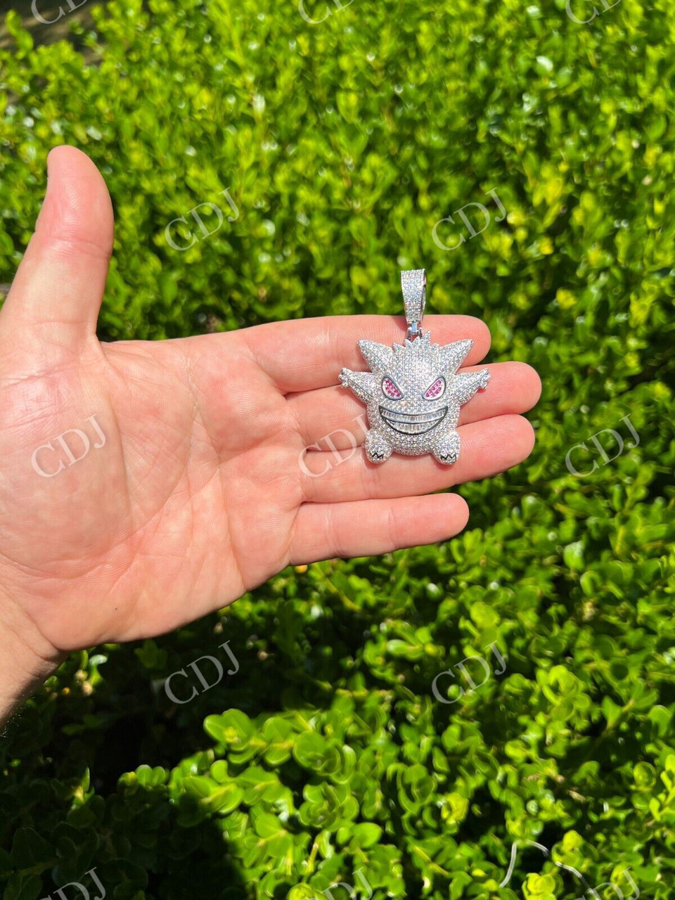 White Gold Gengar Pokemon Pendant  customdiamjewel   