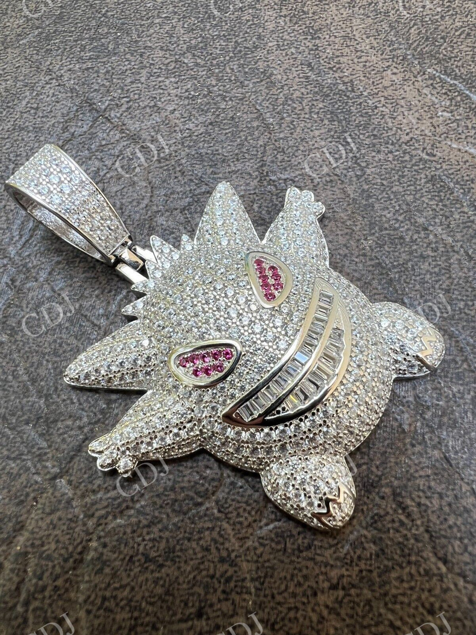 White Gold Gengar Pokemon Pendant  customdiamjewel   