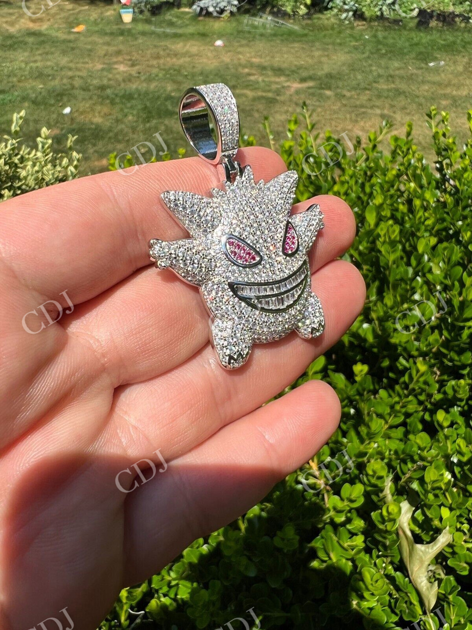 White Gold Gengar Pokemon Pendant  customdiamjewel   