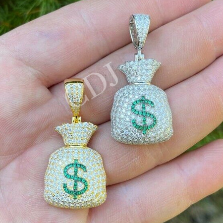 Silver/ Gold Money Bag Dollar Pendant  customdiamjewel   