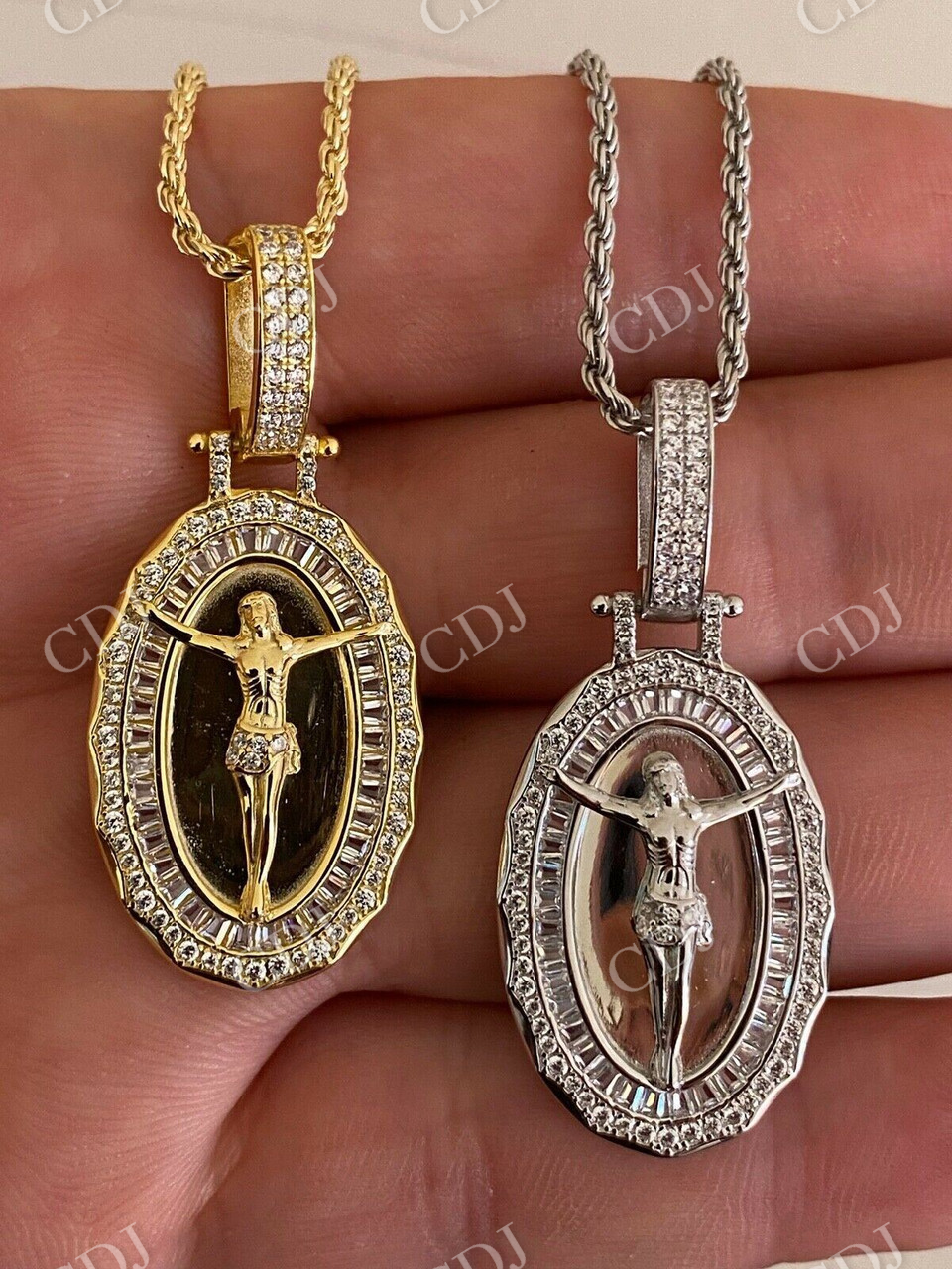 Jesus Iced Baguette Medallion Pendant  customdiamjewel   