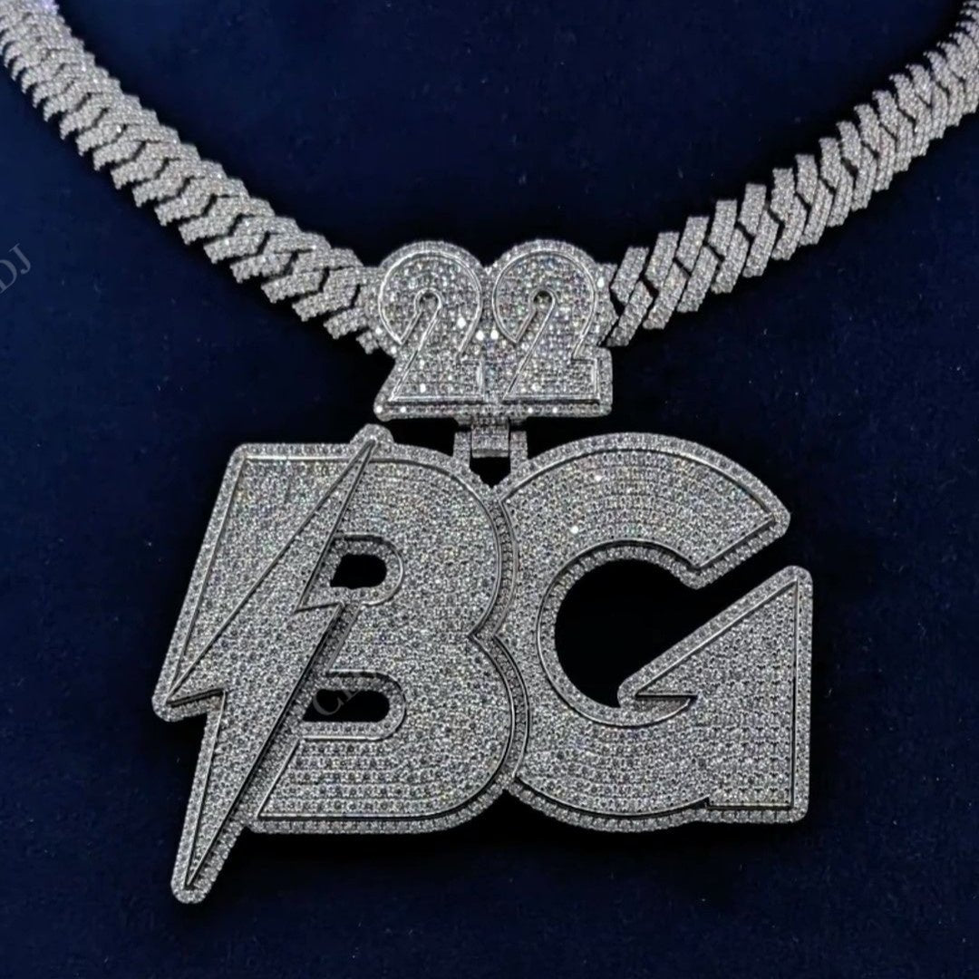 New 22 BG Diamond Set Iced Out Silver Bling Pendant hip hop jewelry CustomDiamJewel   