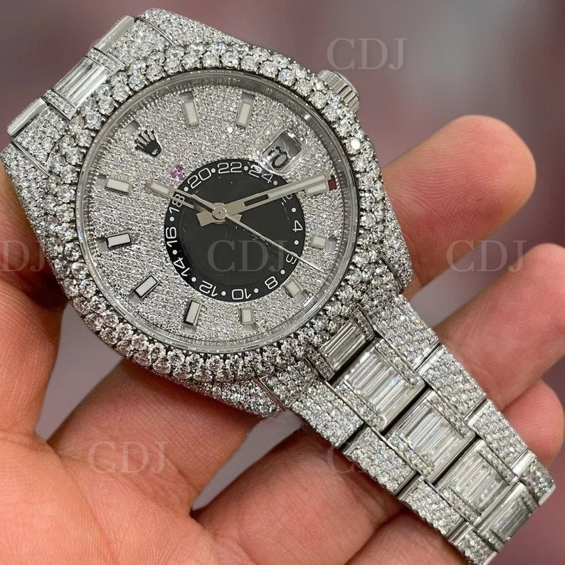 2023 Luxury Classic Hip Hop VVS Moissanite Watches Fully Iced Out Arabic Dial Watches Luxury Automatic Bust Down Watch For Men  customdiamjewel   