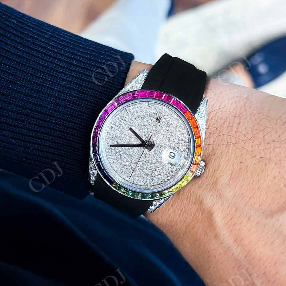 Custom Rainbow Bezel Rolex Diamond Watch  customdiamjewel   