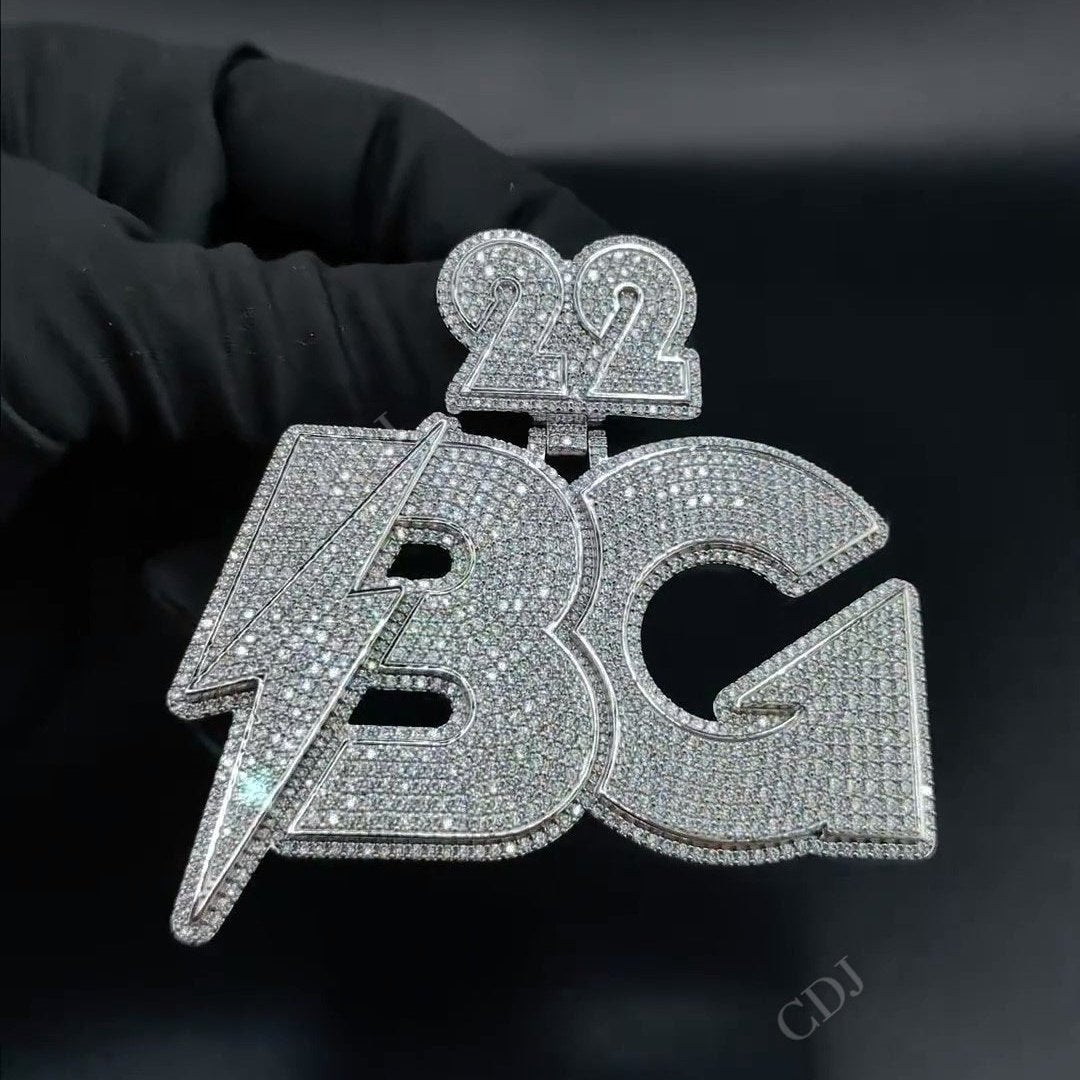 New 22 BG Diamond Set Iced Out Silver Bling Pendant hip hop jewelry CustomDiamJewel   