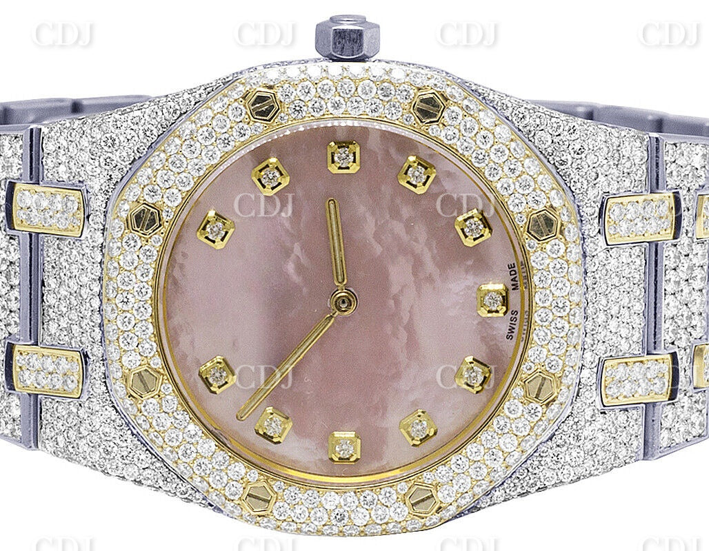 Moissanite Diamond Watch For Men AP Stainless Steel Watch Pink Dial Diamond Watch 12.5 CTW ( Approx)  customdiamjewel   