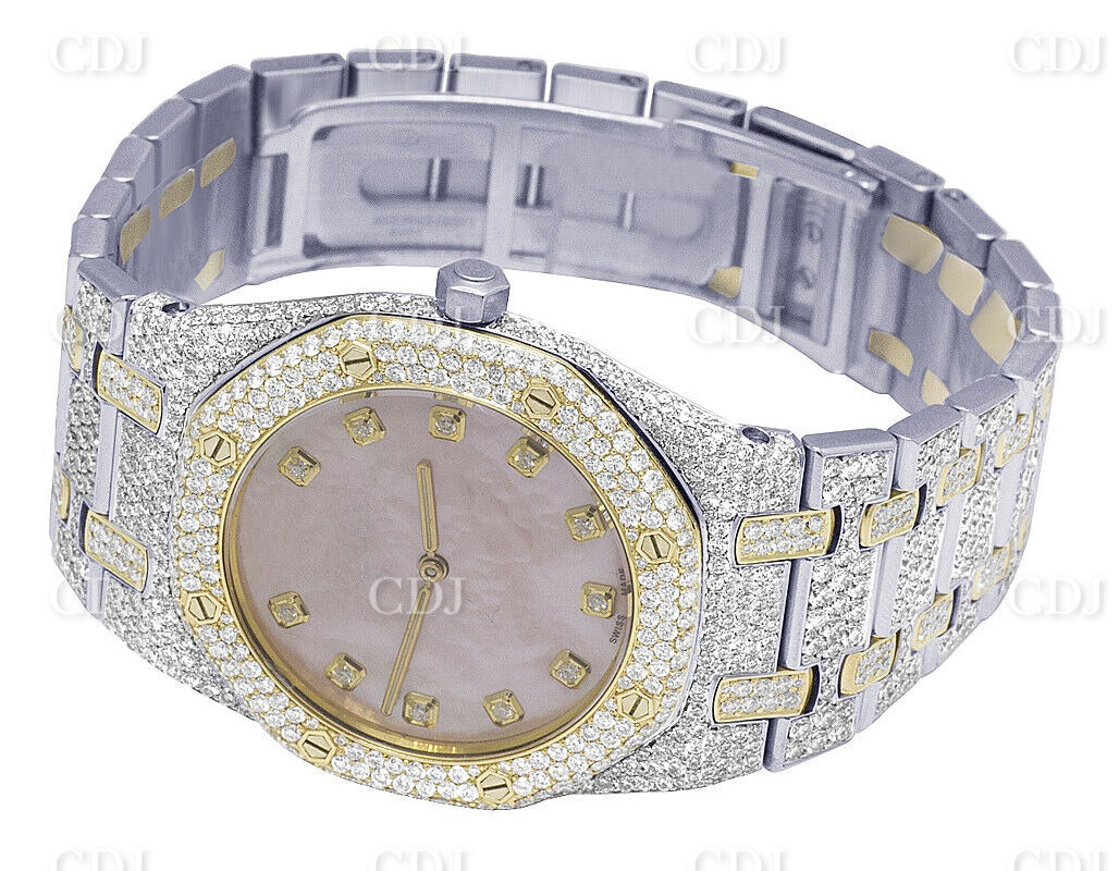 Moissanite Diamond Watch For Men AP Stainless Steel Watch Pink Dial Diamond Watch 12.5 CTW ( Approx)  customdiamjewel   