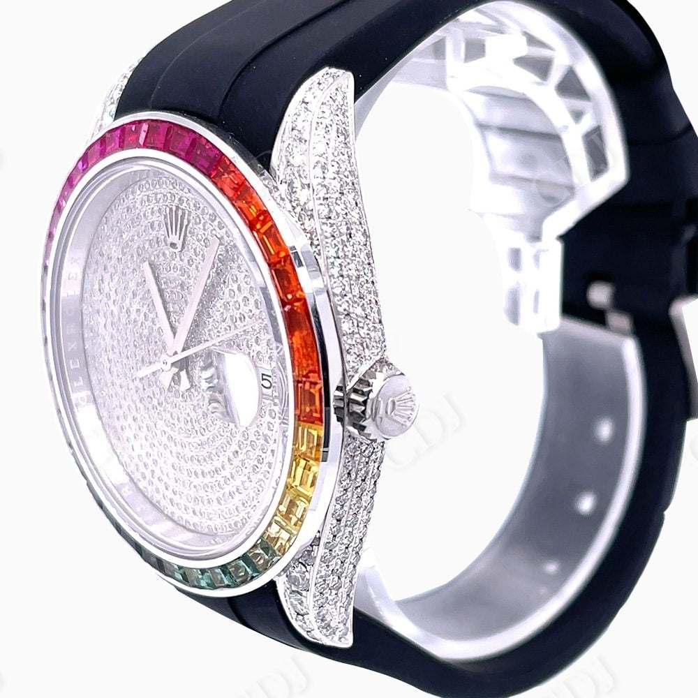 Custom Rainbow Bezel Rolex Diamond Watch  customdiamjewel   