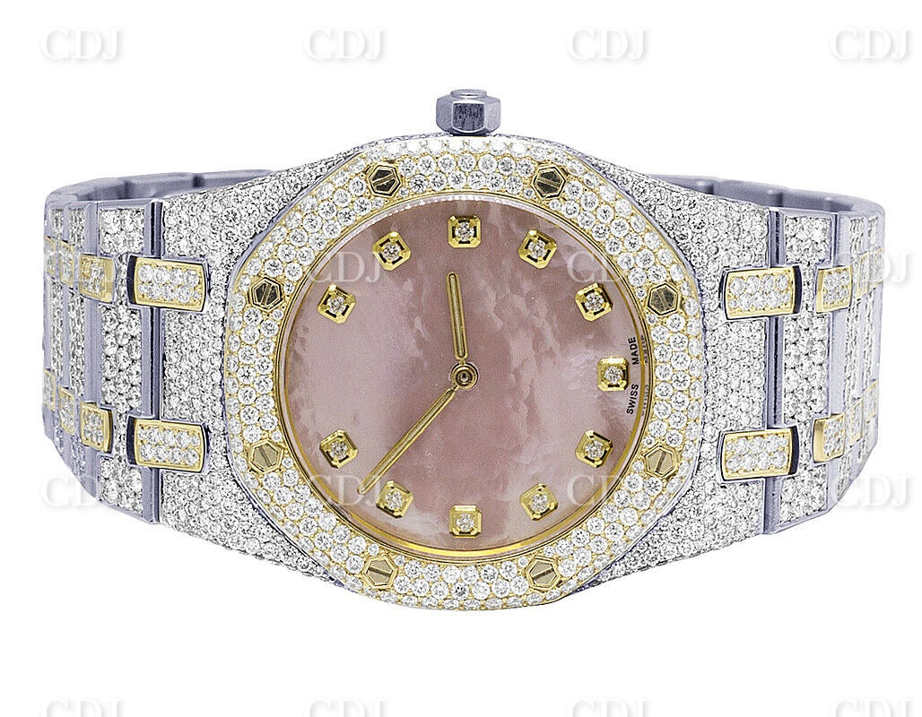 Moissanite Diamond Watch For Men AP Stainless Steel Watch Pink Dial Diamond Watch 12.5 CTW ( Approx)  customdiamjewel   