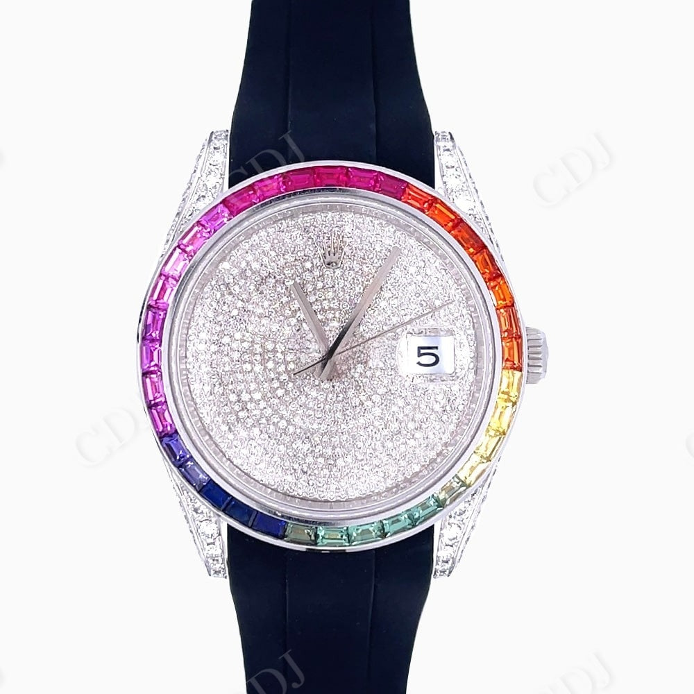 Custom Rainbow Bezel Rolex Diamond Watch  customdiamjewel   