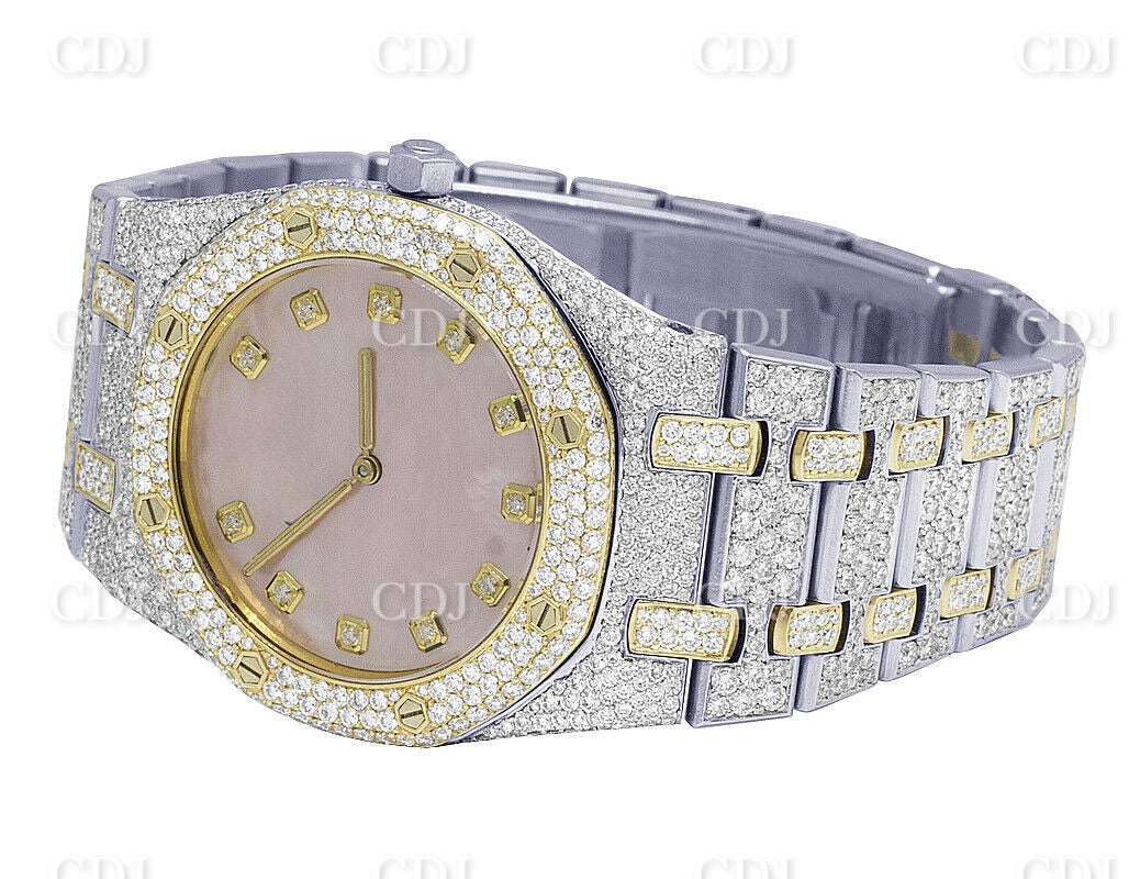 Moissanite Diamond Watch For Men AP Stainless Steel Watch Pink Dial Diamond Watch 12.5 CTW ( Approx)  customdiamjewel   