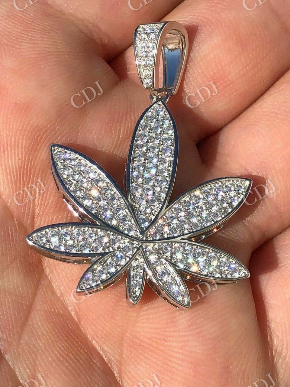 Icy Marijuana Weed Pot Leaf Diamond Pendant  customdiamjewel   