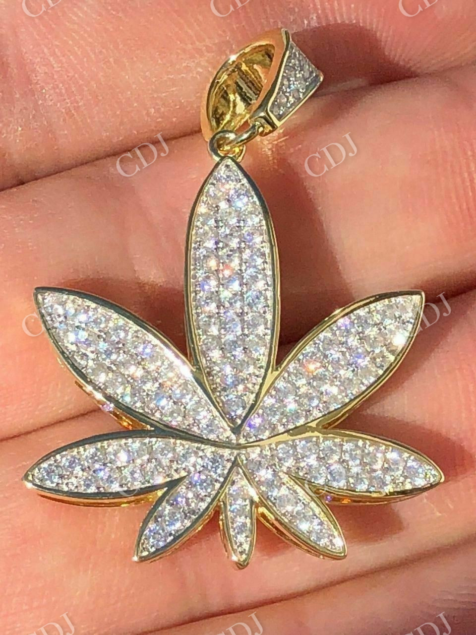 Icy Marijuana Weed Pot Leaf Diamond Pendant  customdiamjewel   