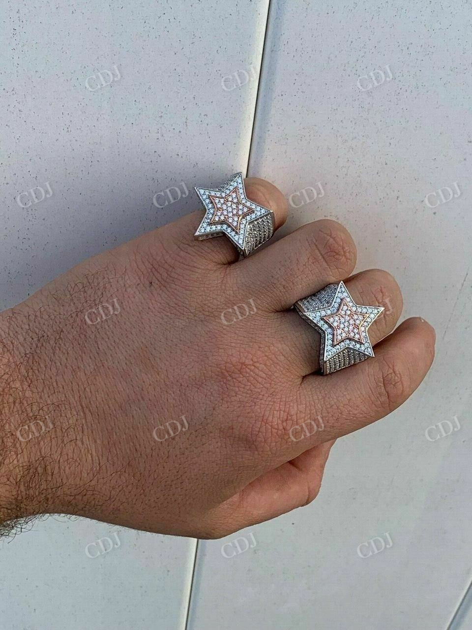 Men Hip Hop 3D STAR Two Tone Ring  customdiamjewel   