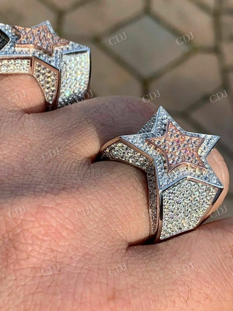 Men Hip Hop 3D STAR Two Tone Ring  customdiamjewel   