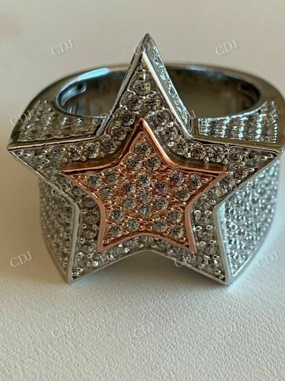 Men Hip Hop 3D STAR Two Tone Ring  customdiamjewel   