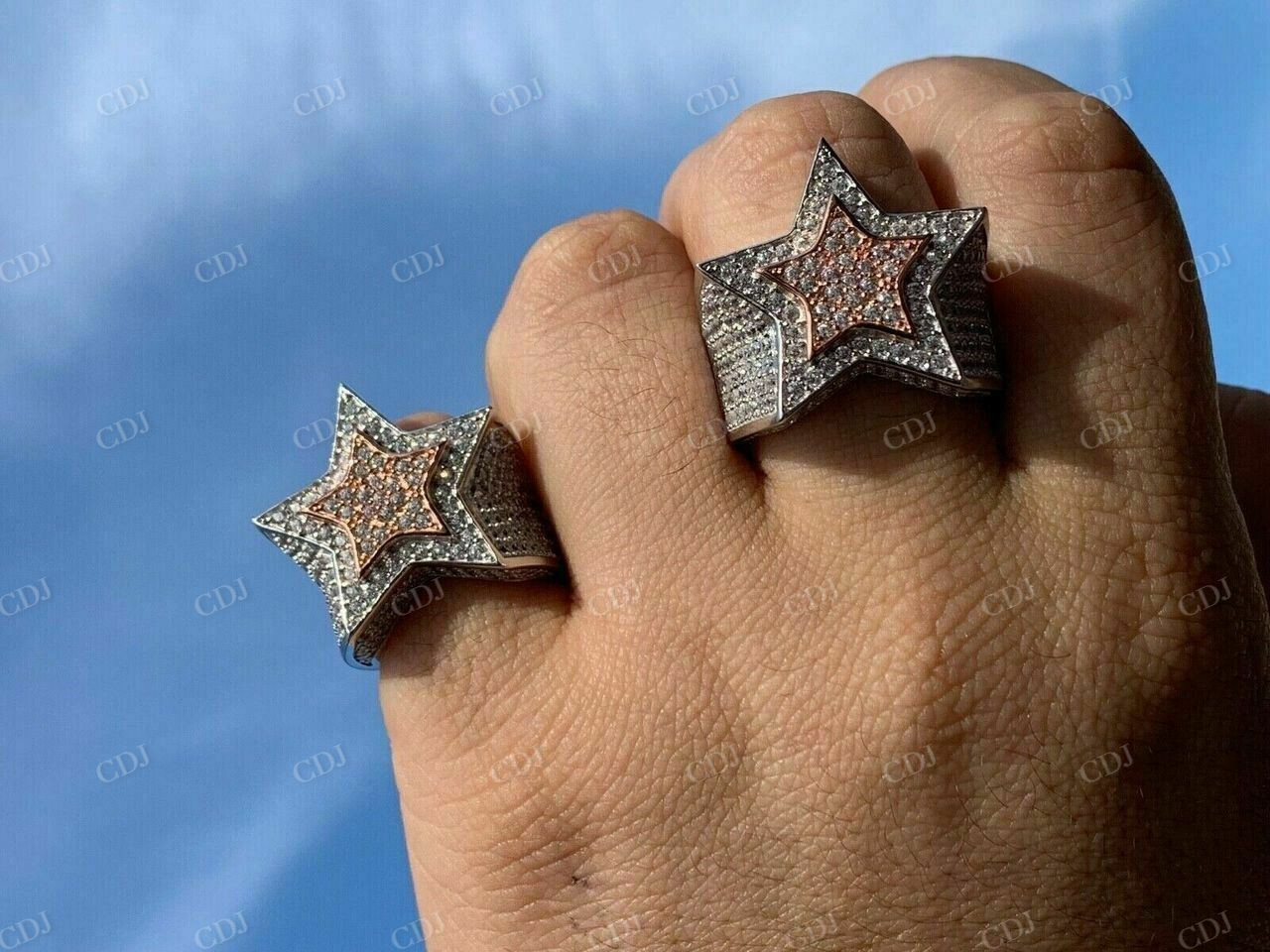 Men Hip Hop 3D STAR Two Tone Ring  customdiamjewel   