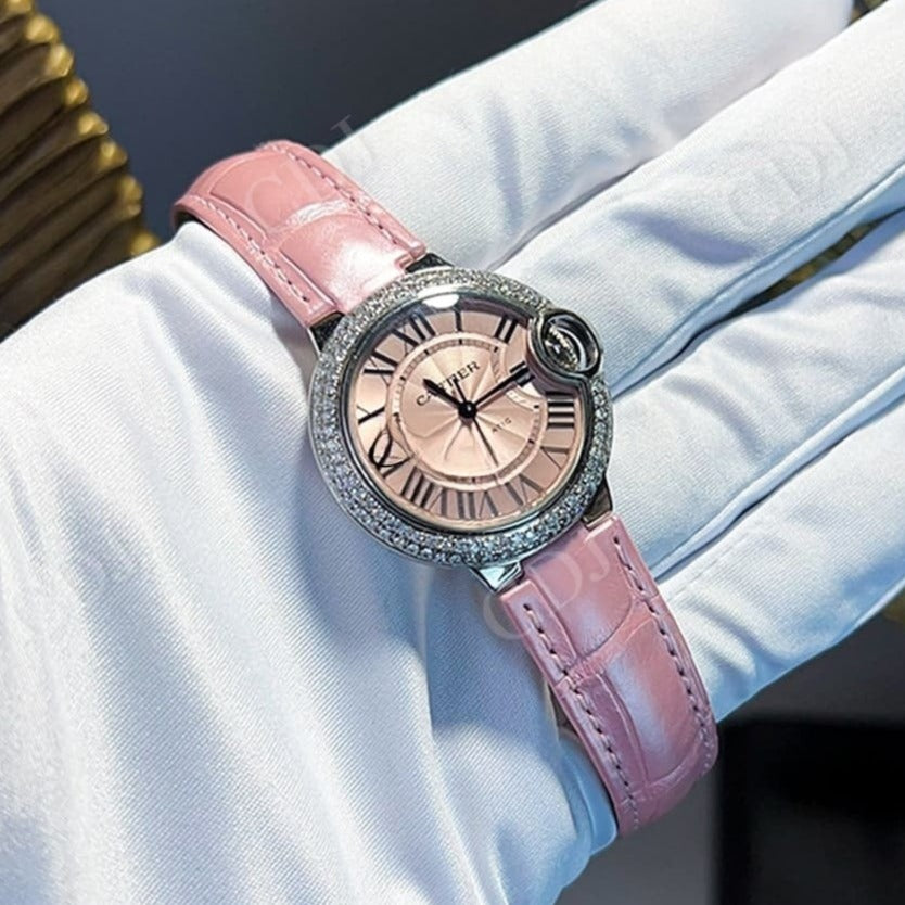 Cartier Pink Dial Custom Diamond Watch  customdiamjewel   