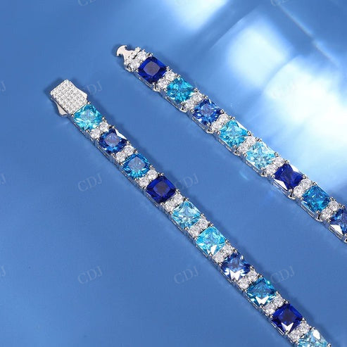 Trendy Design Blue Sapphire Princess Cut Tennis Chain For Men hip hop jewelry CustomDiamJewel