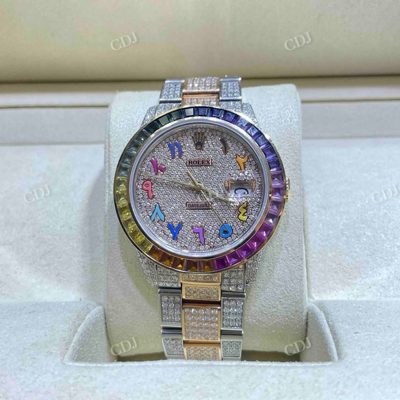 36mm Date Just Rainbow Color Oyster Belt Rolex Watch  customdiamjewel   