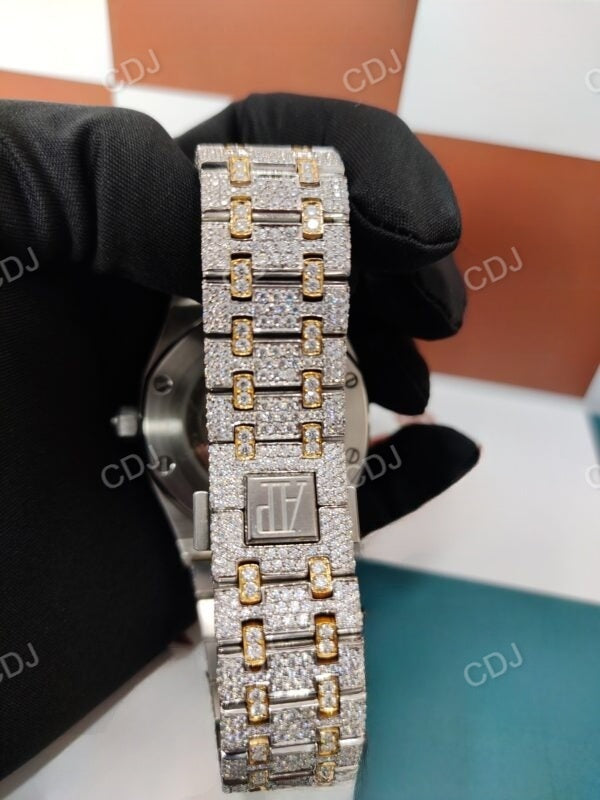 Natural Diamond Big Dial Watch Factory wholesale High Luxury Bling Jewelry Stainless Steel Mechanical Watches Yellow Gold Plated Watch  customdiamjewel   