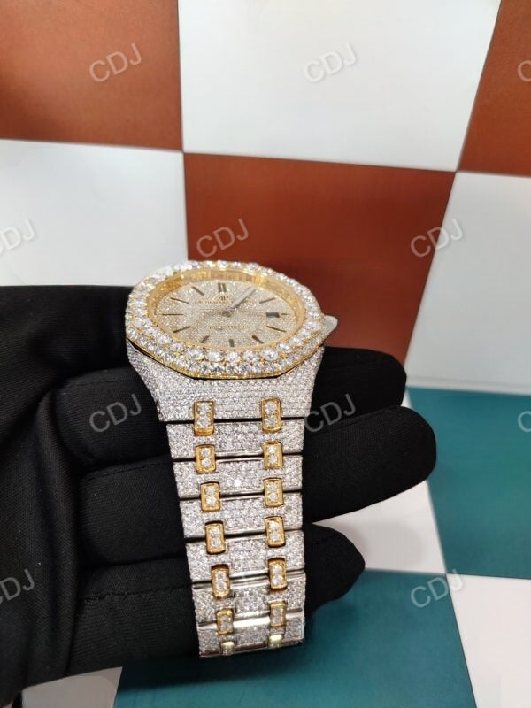 Natural Diamond Big Dial Watch Factory wholesale High Luxury Bling Jewelry Stainless Steel Mechanical Watches Yellow Gold Plated Watch  customdiamjewel   