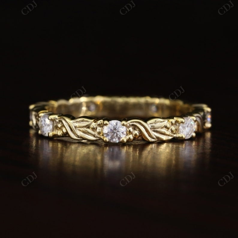 Filigree Style Art Deco 0.49CTW Round Cut Lab Grown Diamond Wedding Band For Women  customdiamjewel 10KT Yellow Gold VVS-EF