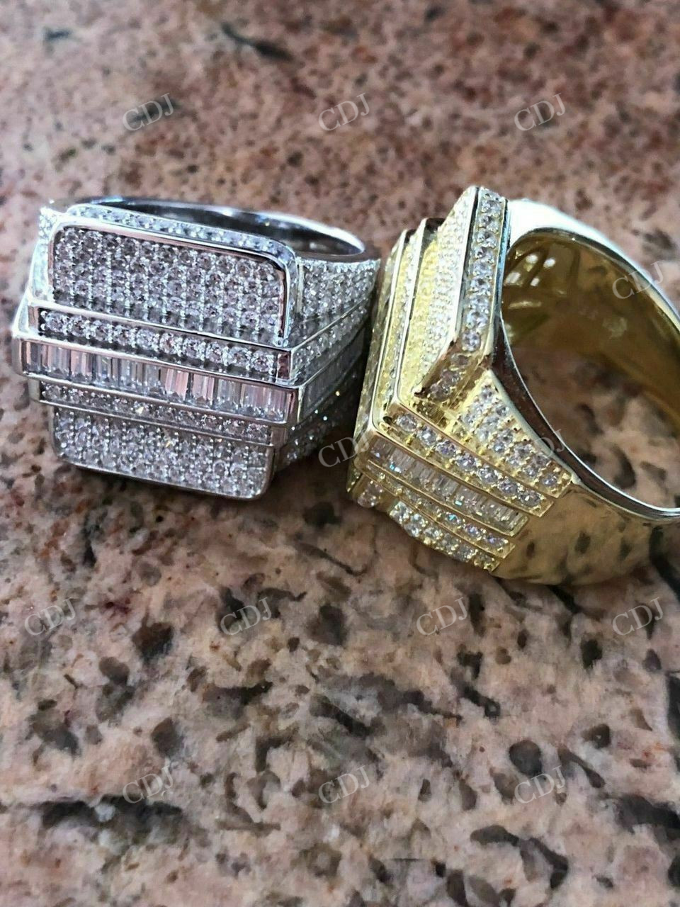 Round And Baguette Diamond Ring For Men  customdiamjewel   