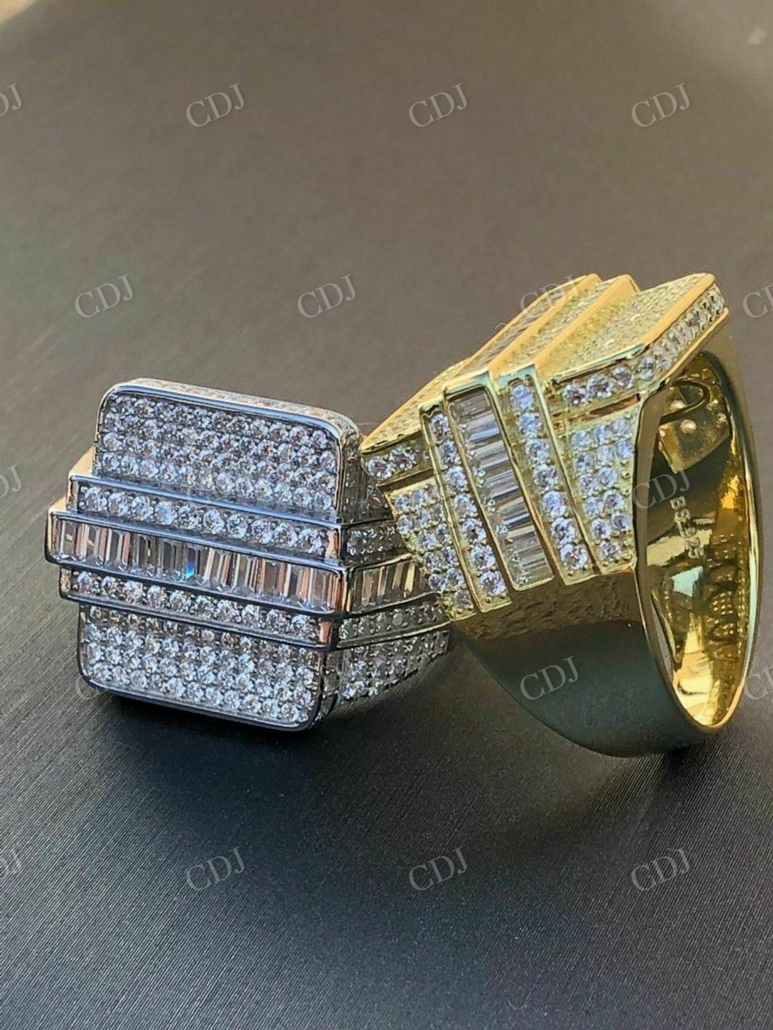 Round And Baguette Diamond Ring For Men  customdiamjewel   