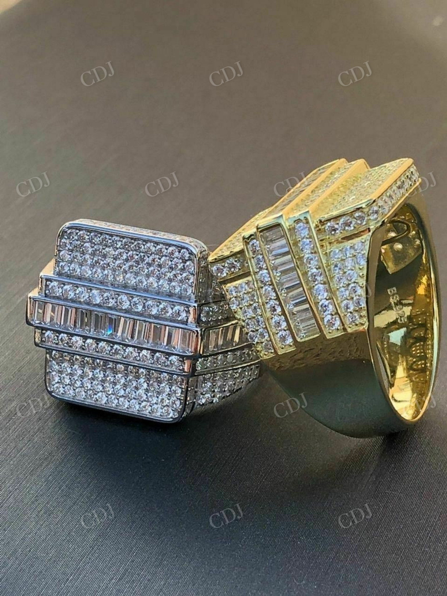 Round And Baguette Diamond Ring For Men  customdiamjewel   