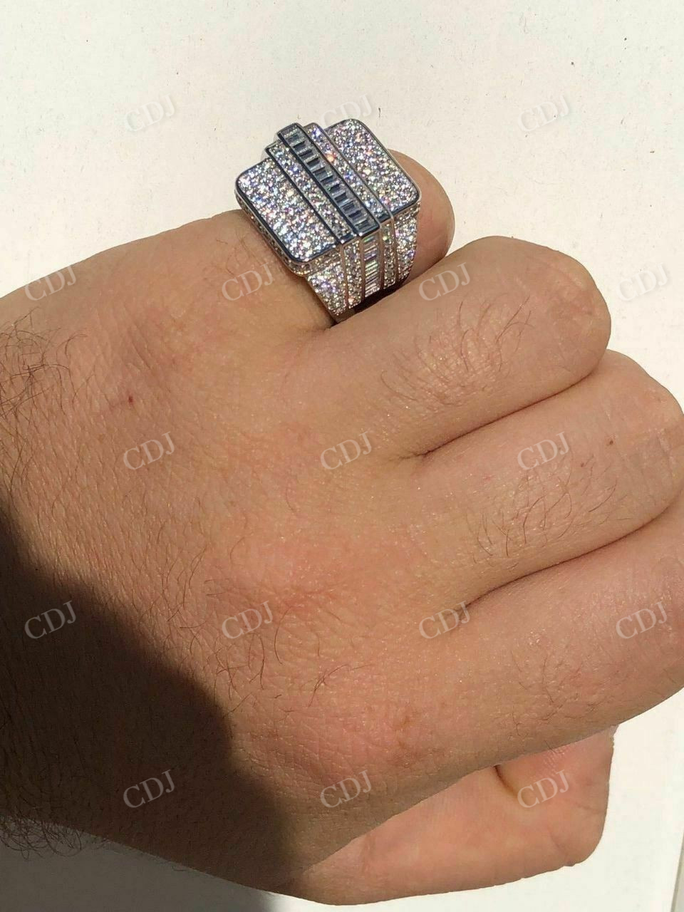 Round And Baguette Diamond Ring For Men  customdiamjewel   