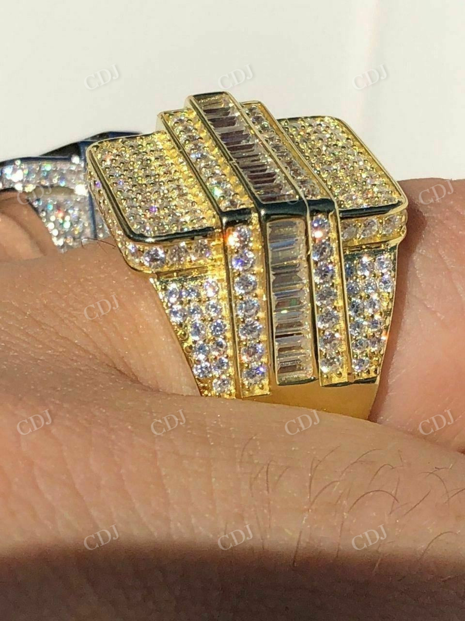 Round And Baguette Diamond Ring For Men  customdiamjewel   