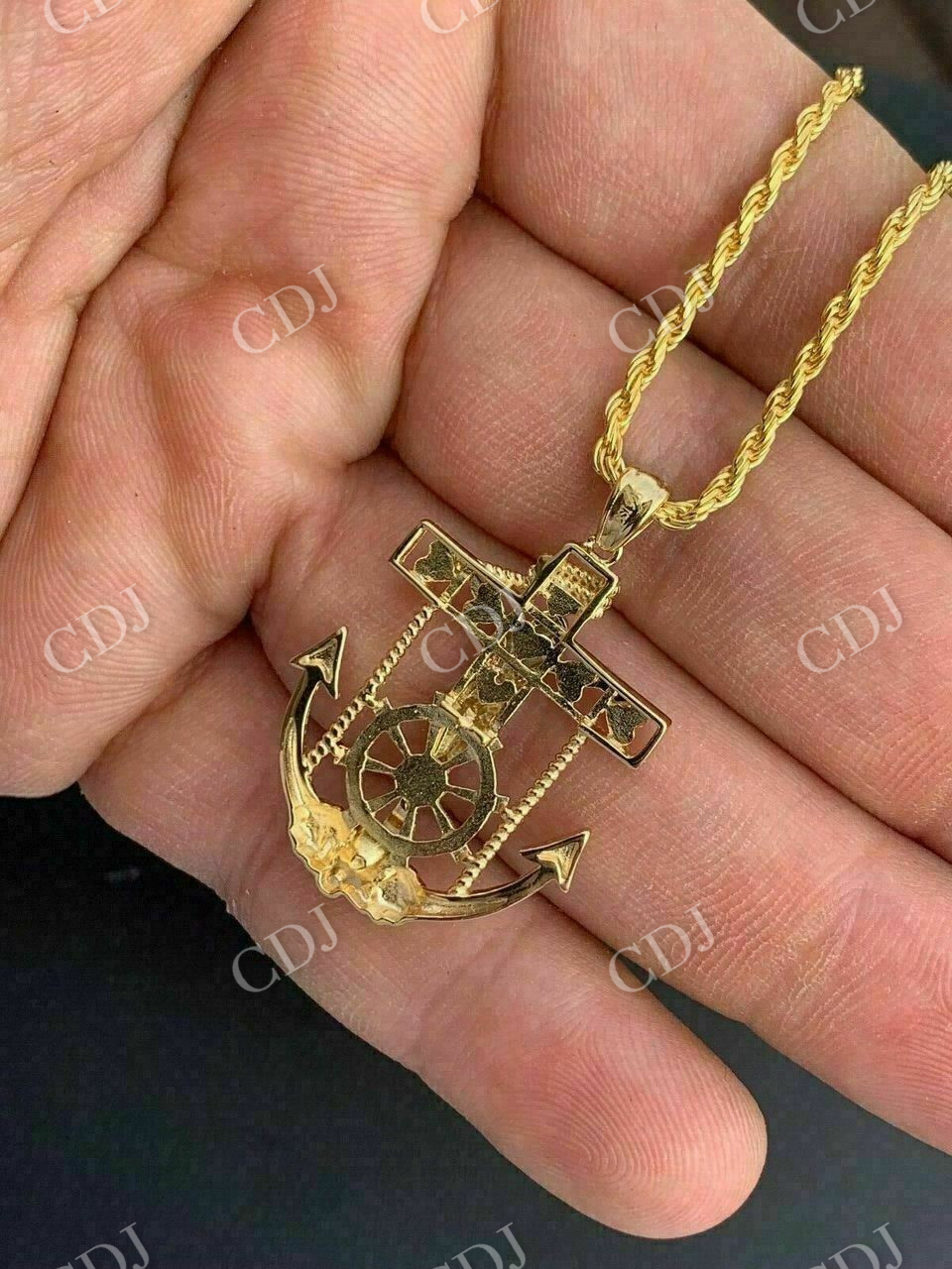 Jesus Crucifix & Anchor Piece & Rope Chain Pendant  customdiamjewel   