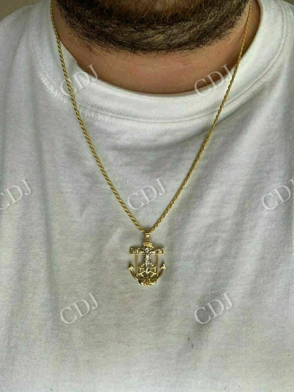 Jesus Crucifix & Anchor Piece & Rope Chain Pendant  customdiamjewel   