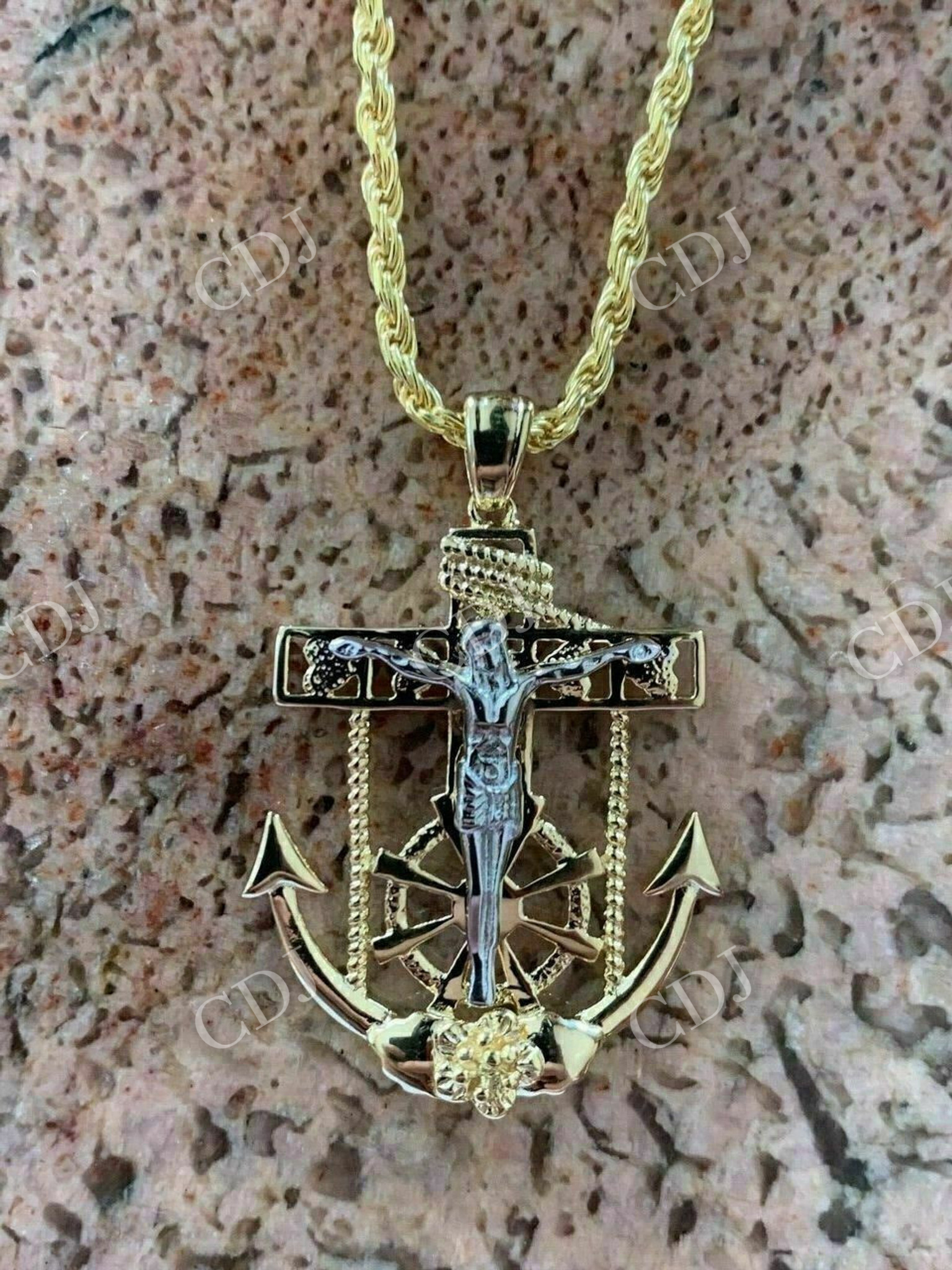 Jesus Crucifix & Anchor Piece & Rope Chain Pendant  customdiamjewel   