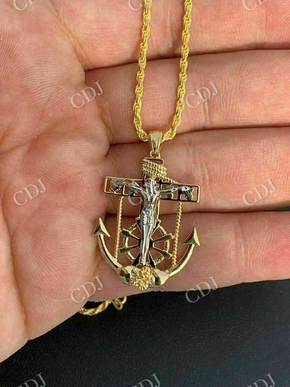 Jesus Crucifix & Anchor Piece & Rope Chain Pendant  customdiamjewel   