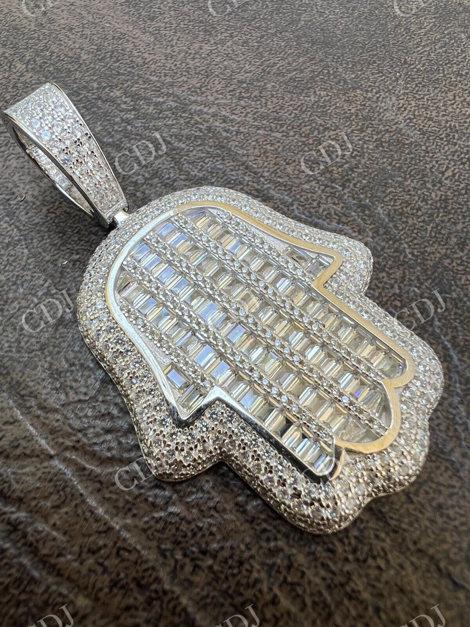 Hand Hamsa Iced Baguette Diamond Hip Hop Pendant  customdiamjewel   