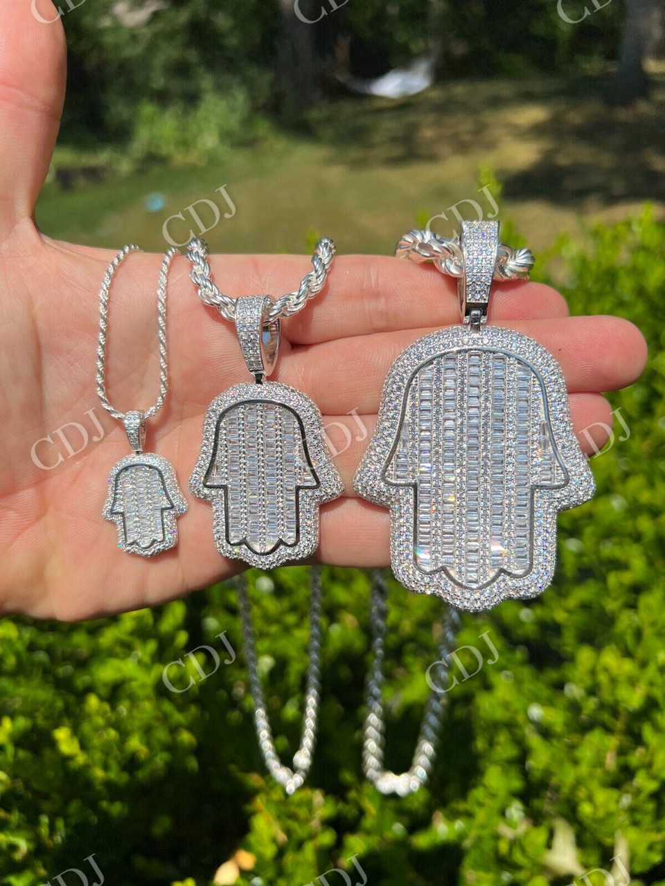 Hand Hamsa Iced Baguette Diamond Hip Hop Pendant  customdiamjewel   