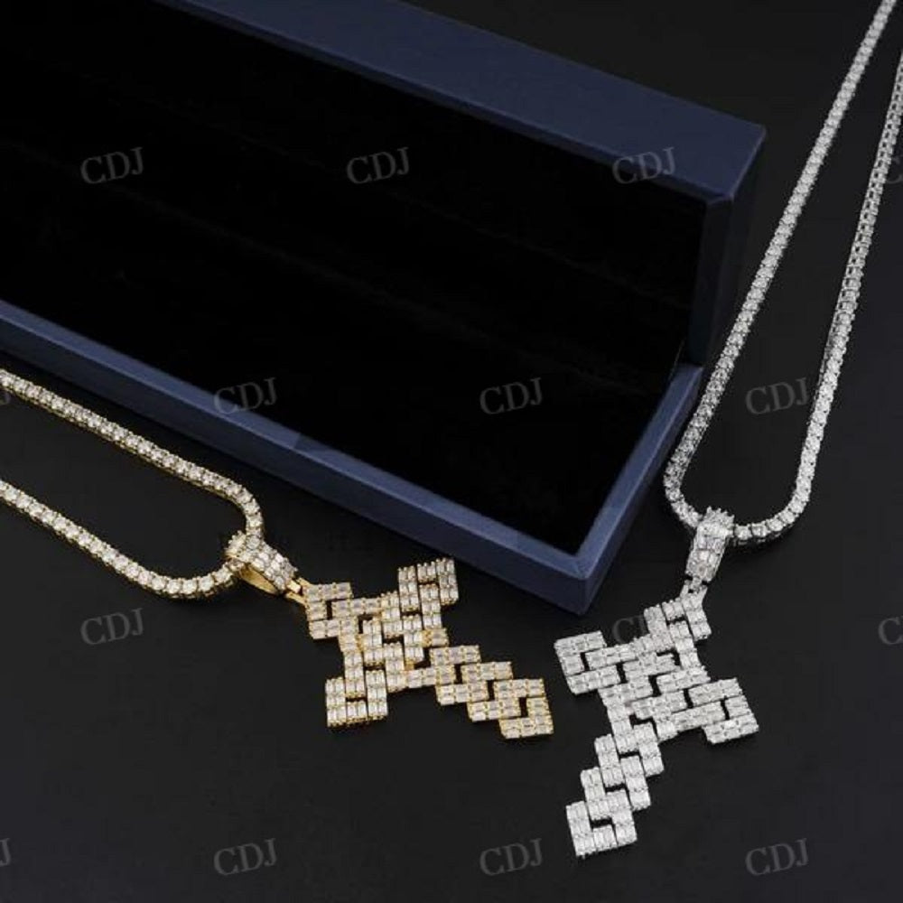 Fashion Design Hip Hop Baguette Diamond Cross Pendant  customdiamjewel   