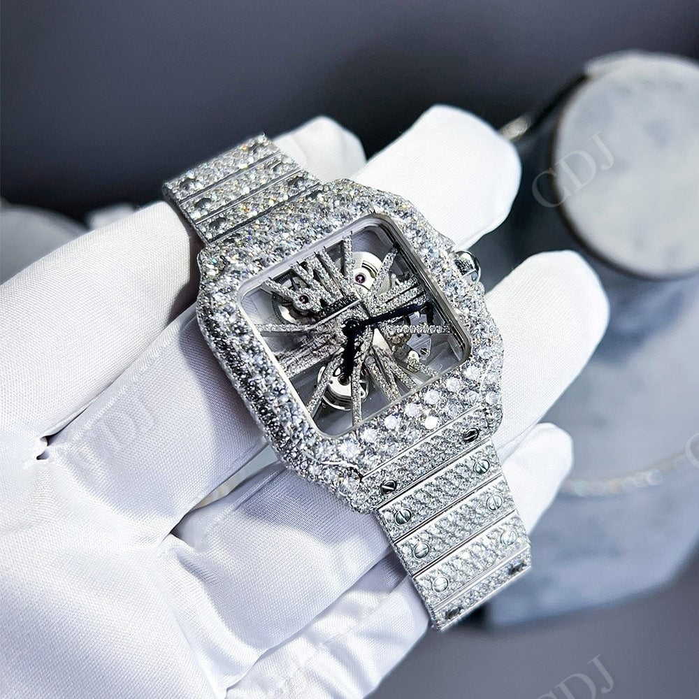 Cartier Skeleton Fully Diamond Iced Out Watch  customdiamjewel   