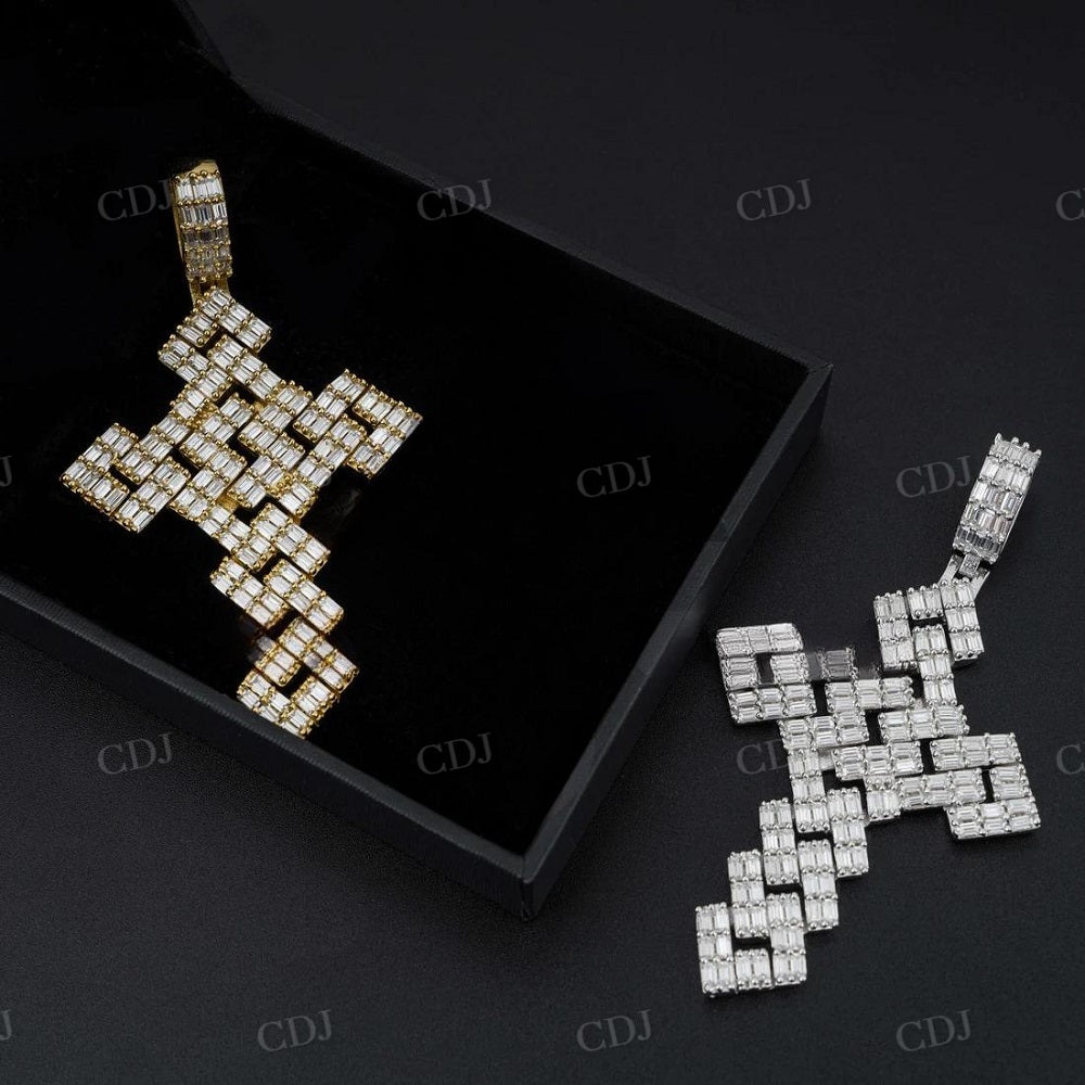 Fashion Design Hip Hop Baguette Diamond Cross Pendant  customdiamjewel   