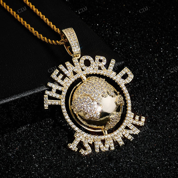 THE WORLD IS MINE Earth Moissanite Diamond Gold Pendant hip hop jewelry CustomDiamJewel