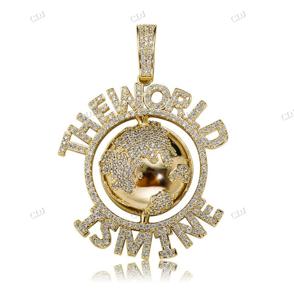 THE WORLD IS MINE Earth Moissanite Diamond Gold Pendant hip hop jewelry CustomDiamJewel