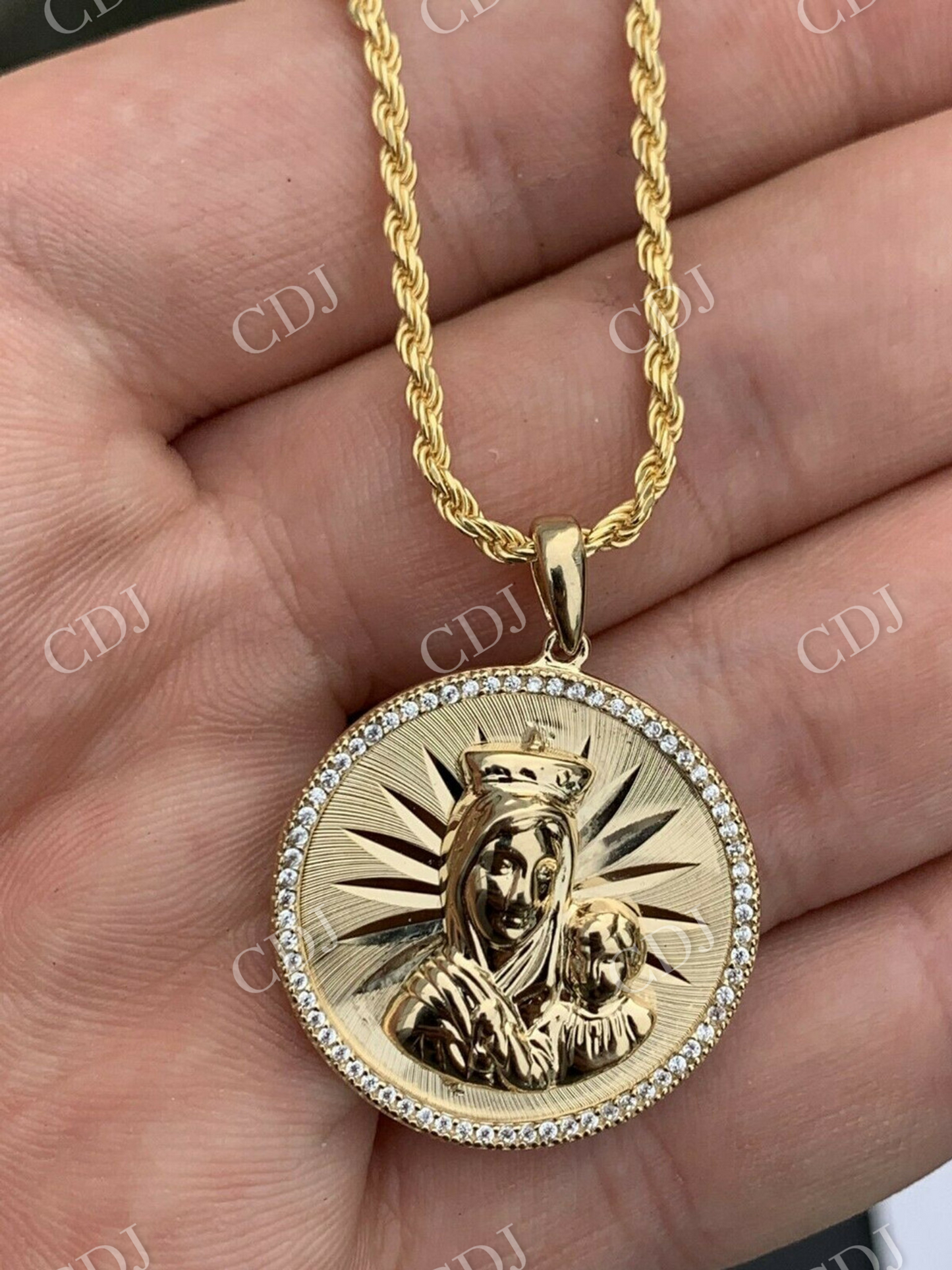 Virgin Mary Baby Jesus Coin Medallion Pendant  customdiamjewel   