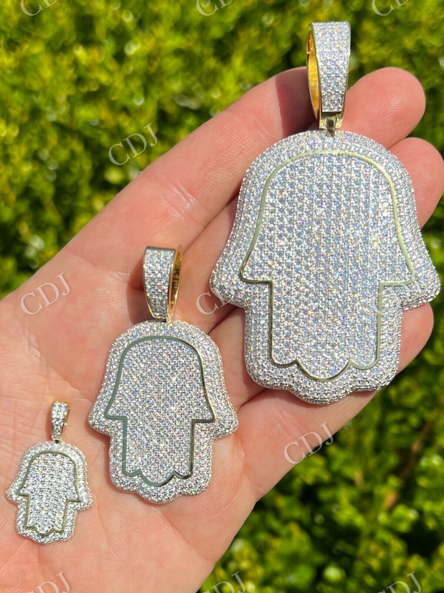 God's Hand Hamsa Iced Diamond Pendant  customdiamjewel   