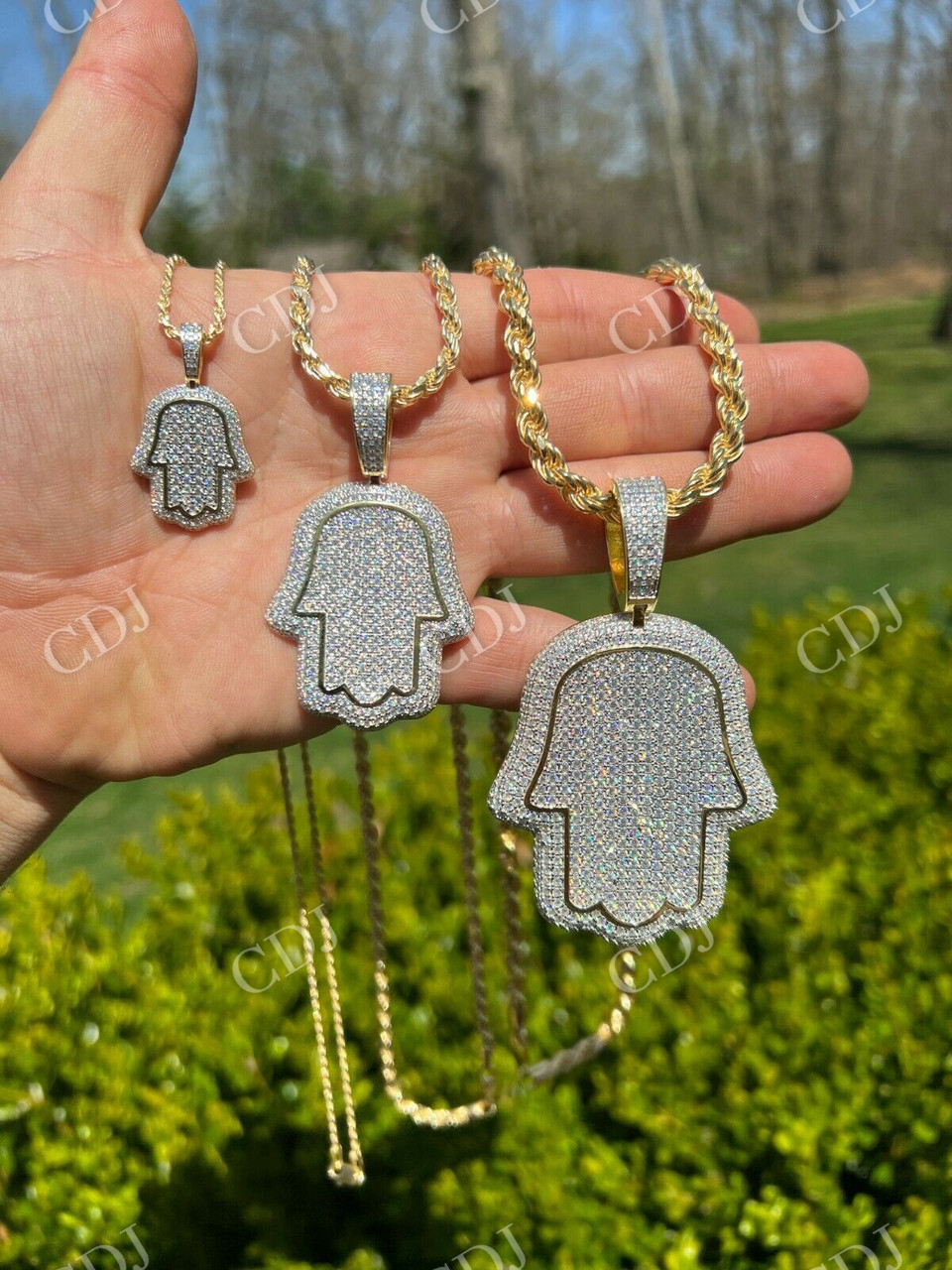 God's Hand Hamsa Iced Diamond Pendant  customdiamjewel   