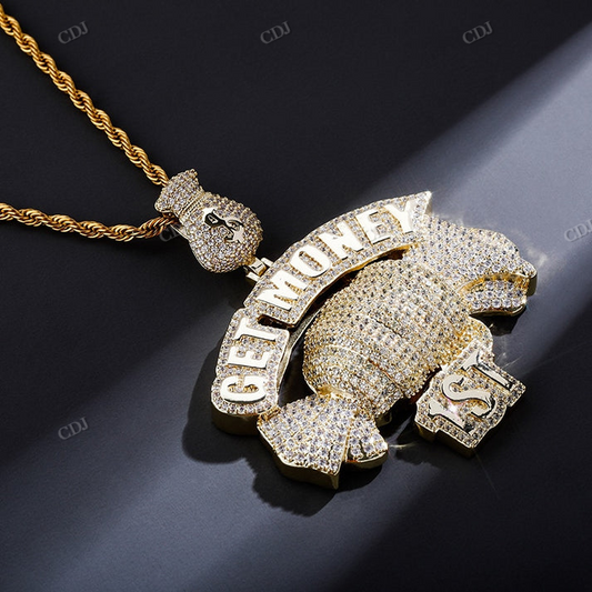 Two Tone Hip Hop GET MONEY 1ST Moissanite Pendant hip hop jewelry CustomDiamJewel