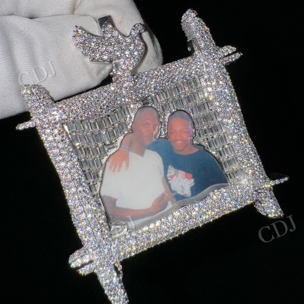 925 Silver Custom Photo Frame Pendant hip hop jewelry customdiamjewel   